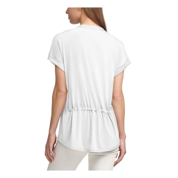 NWT CALVIN KLEIN Womens White Stretch Split Wear To Work Button Up Top M - Picture 2 of 3